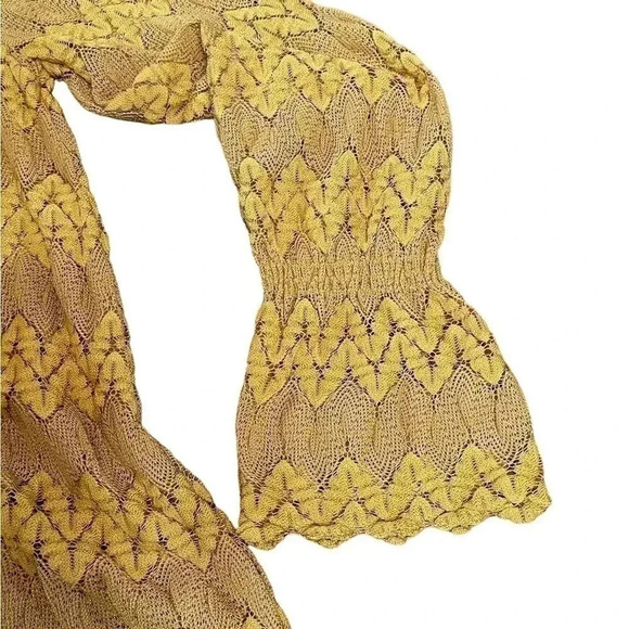 Free People Simone Mock Neck Lace Flared Long Sleeves Mini Dress Yellow Size S - Picture 9 of 13